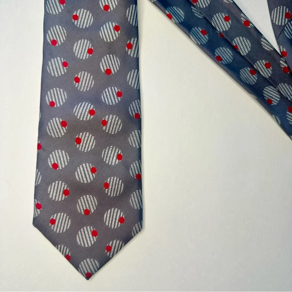 Vintage GIVENCHY MONSIEUR Gray Abstracted Olive Patterned Classic Silk Tie,
